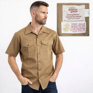vintage 1950s USMC marine shop utility shirt L made in USA military workwear